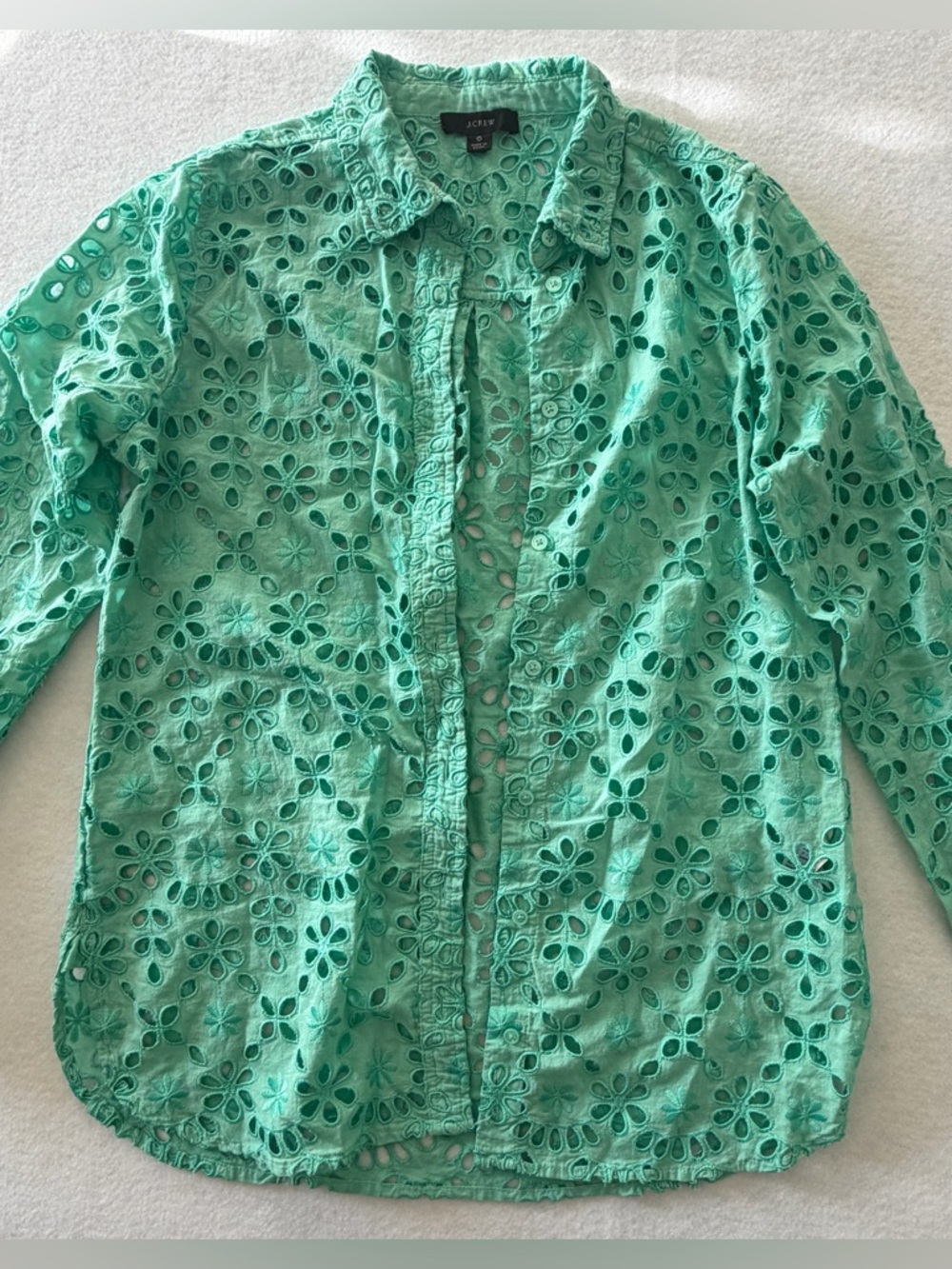 J. Crew Women’s Mint Crochet Green Eyelet Button-Down Shirt- Size 6 - Picture 4 of 10